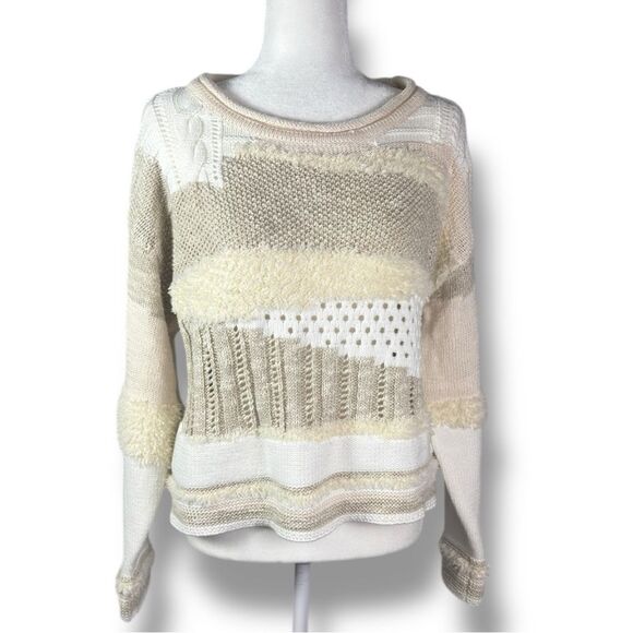 VENUS Cream and Tan Patchwork Sweater Sz MEDIUM - Picture 1 of 12